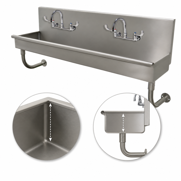 Product image #3 for Advance Tabco 48-Inch 2-Station ADA Wall-Mounted Hand Sink with 2 Wrist-Handle Faucets