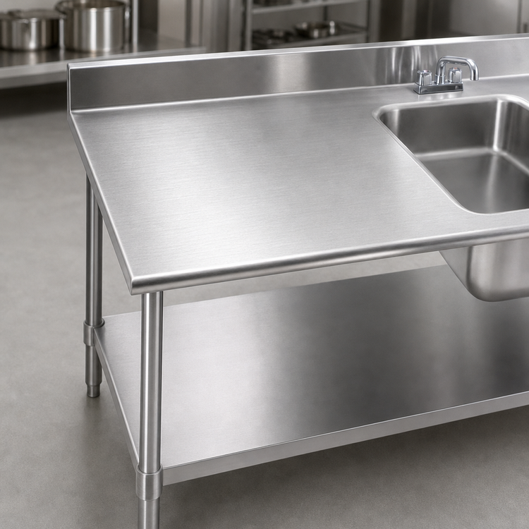 Product image #3 for Eagle Group Deluxe 48-Inch x 30-Inch Stainless Steel Sink Work Table with Right Bowl, Backsplash, and Undershelf