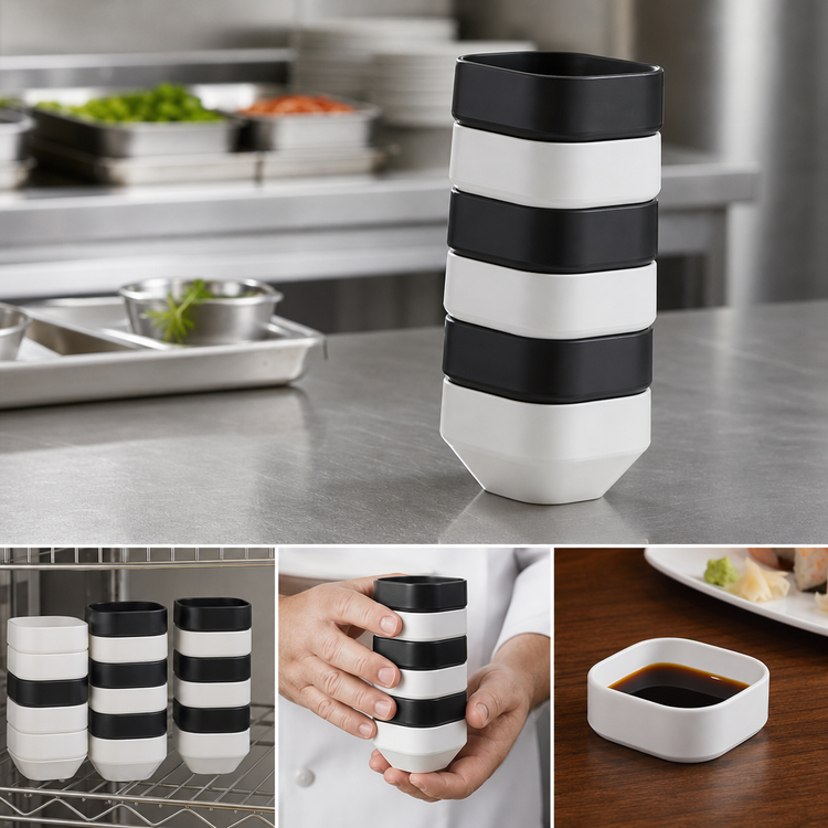 Product image #3 for American Metalcraft 3 oz Square Stackable Melamine Sauce Cup, White Matte Finish