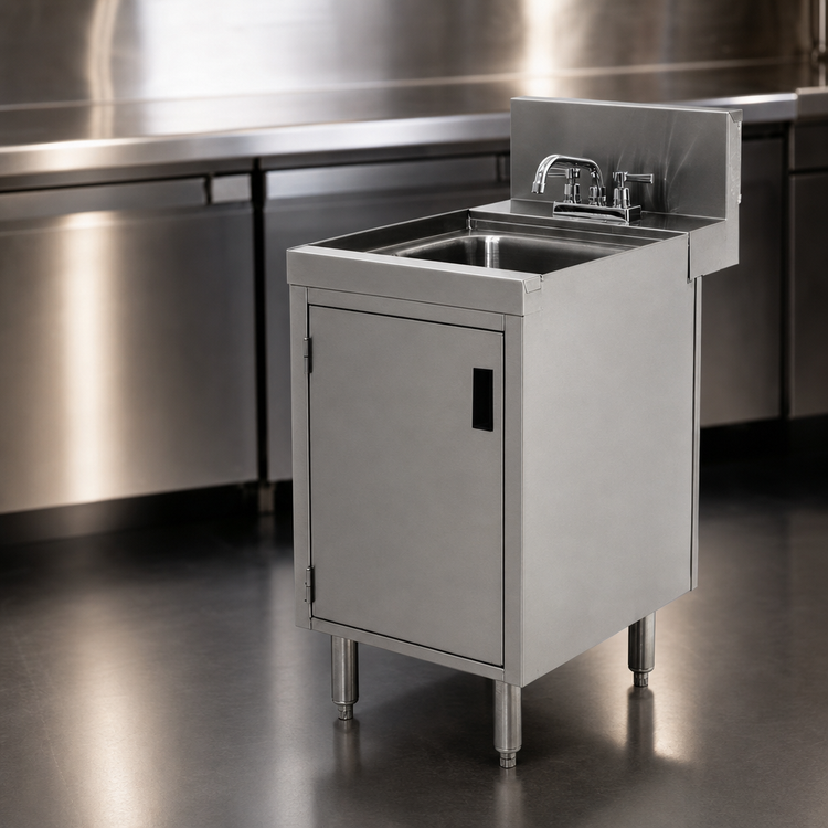 Product image #3 for Advance Tabco Prestige Supreme Stainless Steel Underbar Hand Sink with Cabinet Base and Deck Mount Faucet, 18-Inch Wide