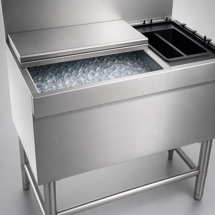 Product image #3 for Spec-Bar Underbar Combo Ice Bin/Bottle Unit with Left Bottle Compartment, 36 x 24 Inches, 85 lb. Ice Capacity