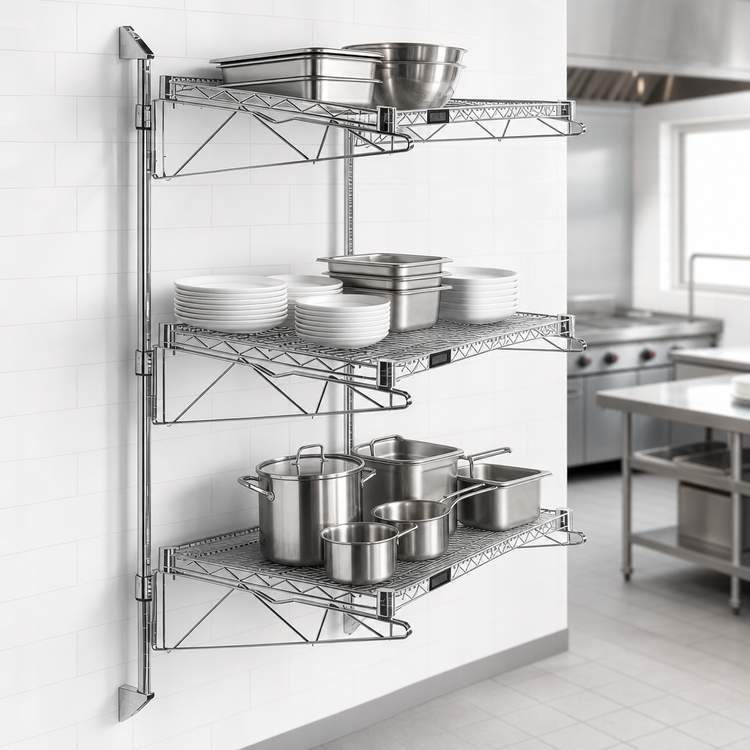 Product image #3 for Quantum Cantilever Wall-Mounted Wire Shelf Starter Unit with 3 Wire Shelves, 54-Inch Posts and 21-Inch Cantilevers