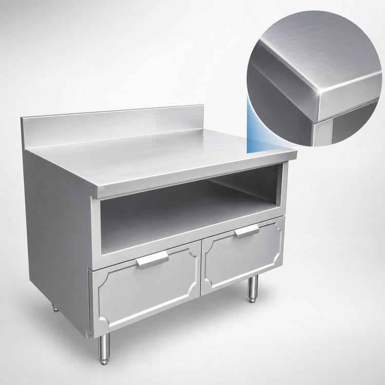 Product image #3 for La Rosa Refrigeration 60-Inch x 28-Inch 304 Stainless Steel Utility Stand with Three Dry-Drawer Base and Rear Splash