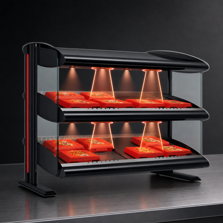 Product image #3 for Hatco Spot On Slant Dual Shelf Heated Zone Merchandiser Warmer, Countertop, 8 Zones per Shelf