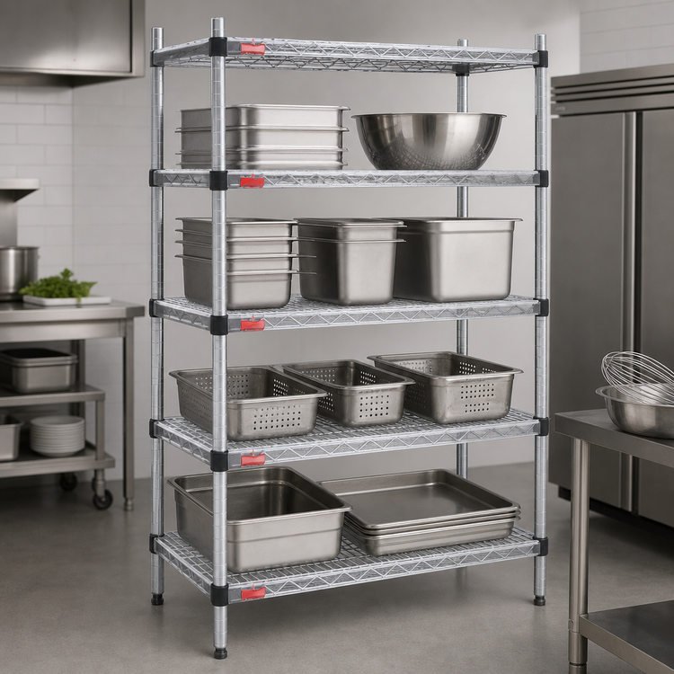 Product image #3 for EAGLEbrite Quad-Adjust 4-Tier Wire Shelving Starter Unit, 48 x 24 x 74 Inches, Zinc Finish