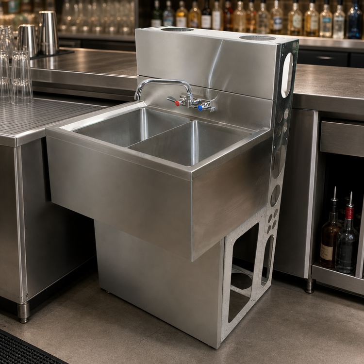 Product image #4 for BK Resources Slim-Line Two-Compartment Underbar Sink with Left Drainboard, 36 Inch Wide