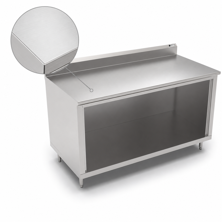 Product image #3 for John Boos 60-Inch x 24-Inch 14-Gauge 300-Series Stainless Steel Work Table with Open Front Cabinet Base and 5-Inch Backsplash