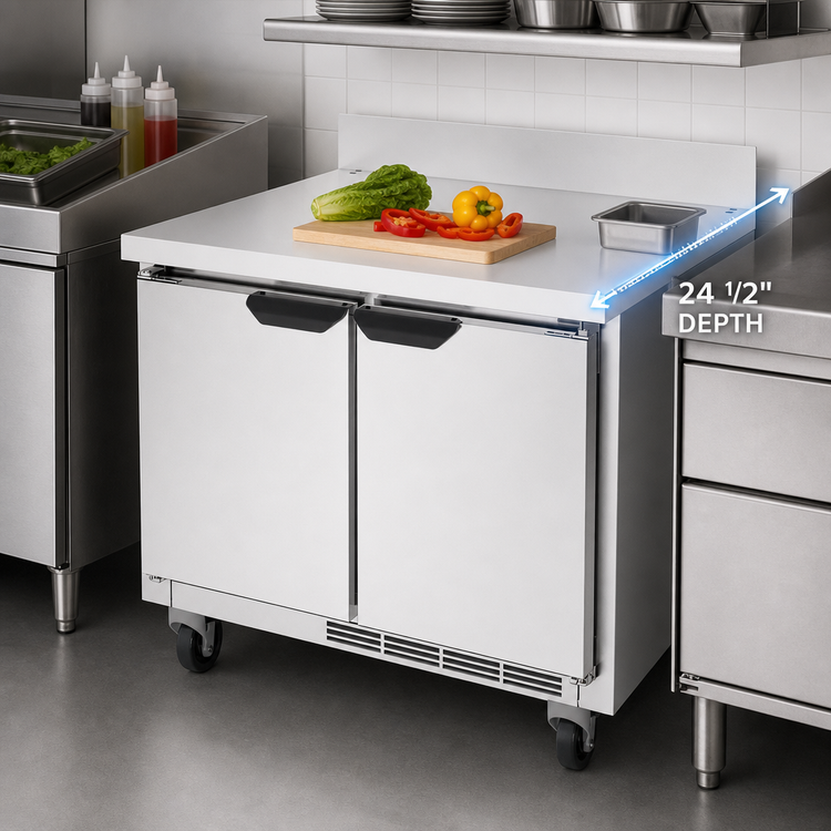 Product image #3 for Beverage-Air WTR34HC Two-Section 34-Inch Shallow-Depth Solid Door Worktop Refrigerator