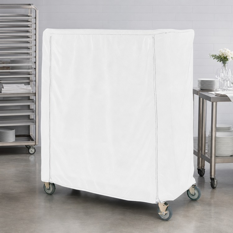 Product image #3 for Metro 48 x 21 x 54 Inch White Uncoated Knitted Polyester Banquet Cart Cover with PVC Zipper