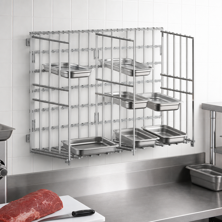Product image #3 for John Boos Stainless Steel Wall-Mount Meat Boat Rack, 12 x 96 x 25 Inches