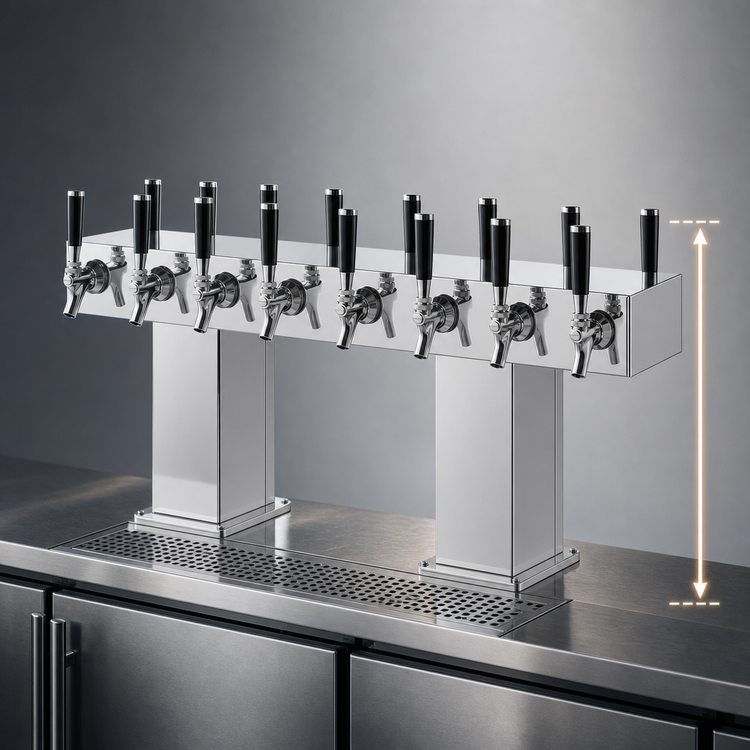 Product image #3 for Perlick Extra High Countertop Glycol-Cooled Bridge Tee Draft Beer Tower, 16 Faucets, Polished Chrome