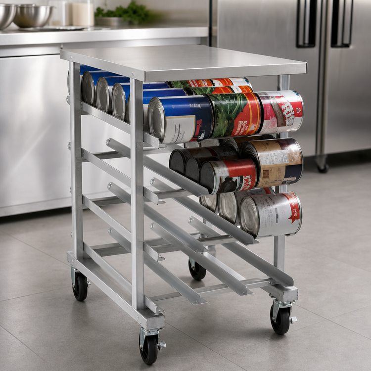 Product image #3 for Panco Half-Size Mobile Gravity-Fed Can Rack for #5 and #10 Cans