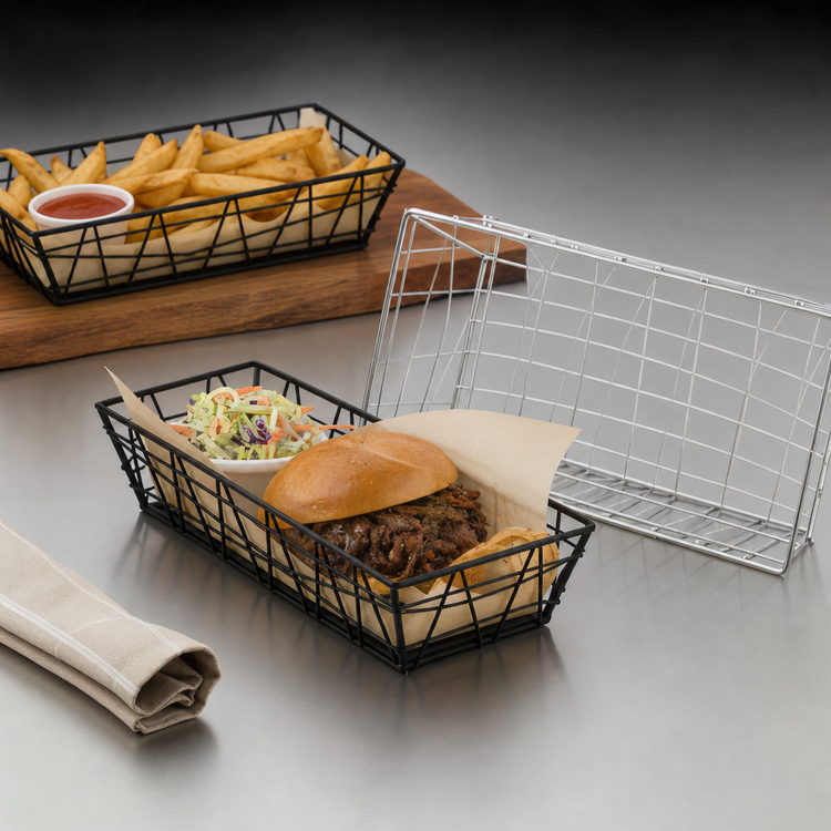 Product image #3 for American Metalcraft Zorro 13 x 6 Inch Rectangular Chrome-Plated Metal Serving Basket