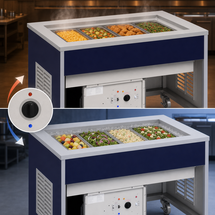 Product image #3 for Atlas Metal INFHC-4 Mobile Hot/Cold Buffet Station, 64"W, 4-Pan Capacity
