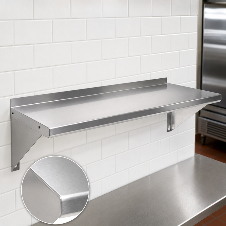 Product image #3 for BK Resources Economy T-430 Stainless Steel Wall-Mounted Shelf, 84-Inch W x 16-Inch D