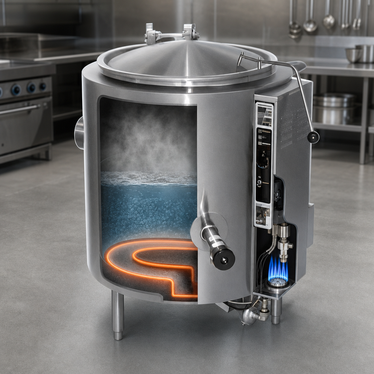 Product image #3 for Groen 80 Gallon Gas Self-Contained Steam Jacketed Stationary Floor Kettle