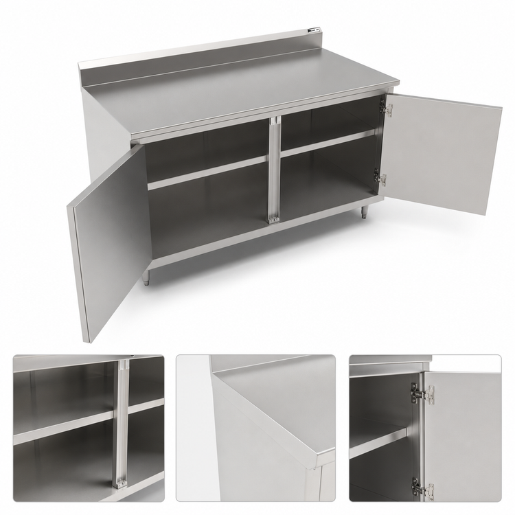 Product image #3 for John Boos 48-Inch x 30-Inch Stainless Steel Enclosed Work Table with Hinged Doors and 5-Inch Backsplash