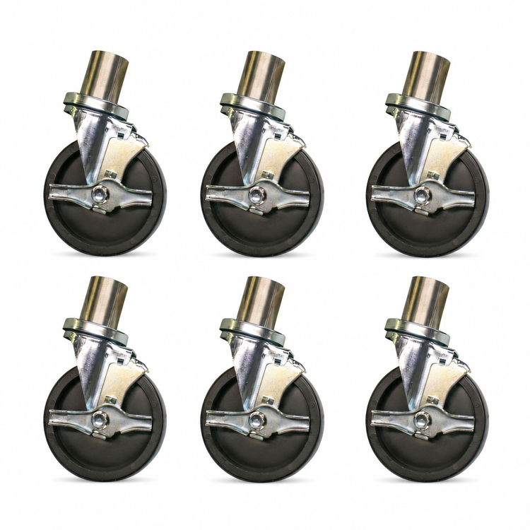 Product image #3 for BK Resources 6-Piece 5-Inch Caster Set with Adapters for Chef Tables and Steam Tables