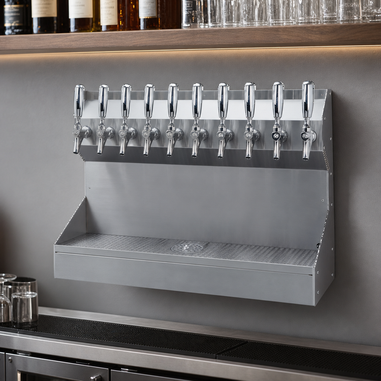 Product image #3 for Kronos Wall-Mounted 10-Faucet Glycol-Cooled Draft Tower with Glass Rinser and Drip Tray