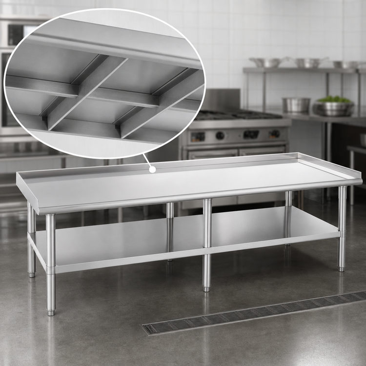Product image #3 for Commercial Stainless Steel Equipment Stand with Adjustable Undershelf, 96 x 30 Inches