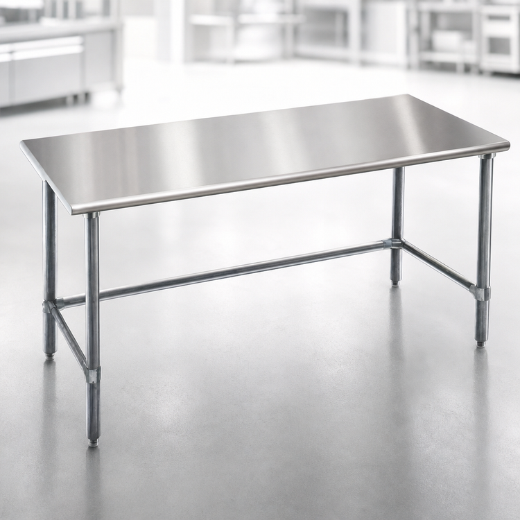 Product image #3 for Eagle Deluxe Series Flat Top Work Table, 144"W x 24"D, 304 Stainless Steel Top, Galvanized Tubular Base