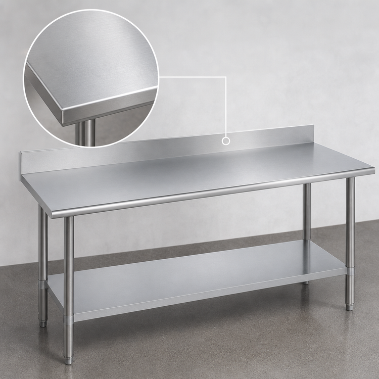 Product image #3 for Duke Manufacturing 84-Inch x 24-Inch Stainless Steel Commercial Work Table with 5-Inch Riser and Galvanized Undershelf