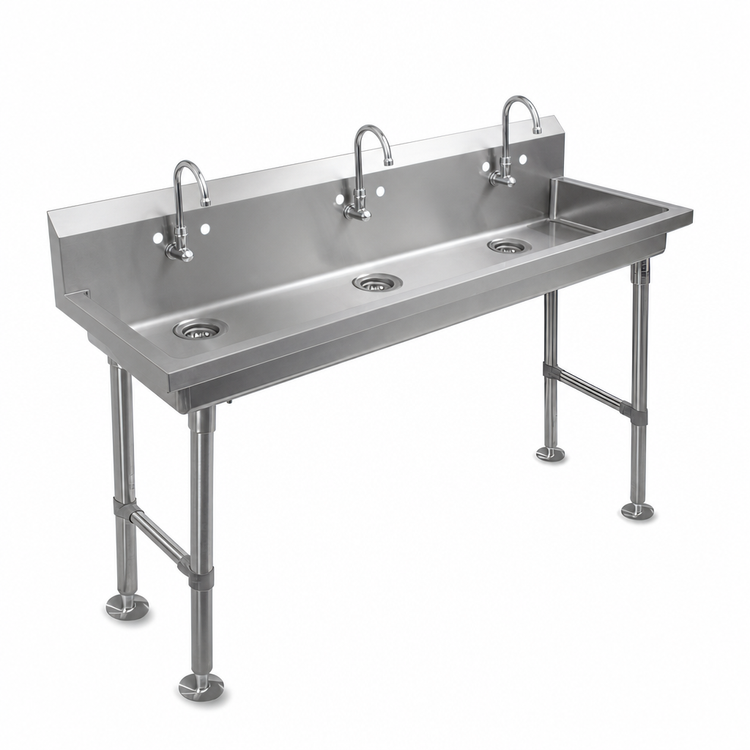 Product image #3 for John Boos Multi-Station Freestanding Hand Wash Sink, 60 Inch Wide, 3 Faucet Holes, Stainless Steel