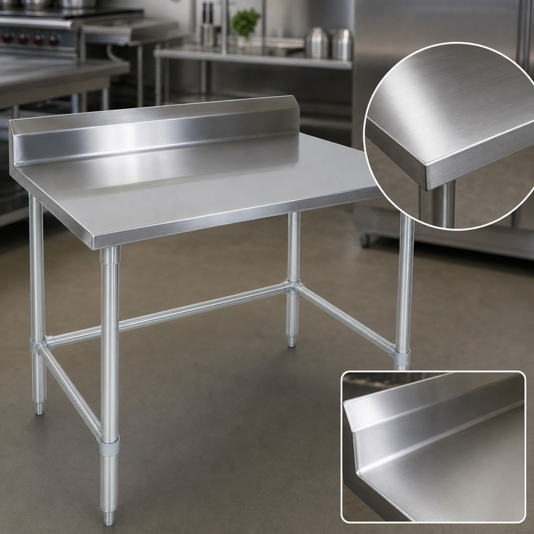 Product image #3 for John Boos Stallion 72 Inch x 30 Inch Stainless Steel Work Table with 5 Inch Backsplash, Safety Edge, and Galvanized Base