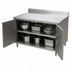 Thumbnail image #3 for BK Resources 36-Inch x 24-Inch Stainless Steel Chef Table with Cabinet Base, Hinged Doors, and 5-Inch Back Riser