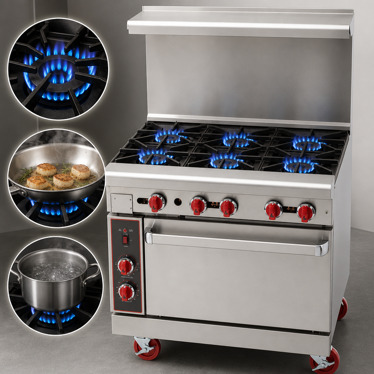 Product image #3 for American Range 36-Inch Gas Restaurant Range with 6 Open Burners and Convection Oven