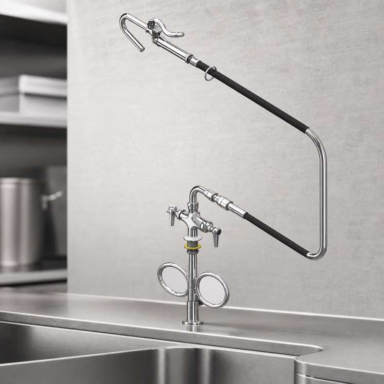 Product image #3 for T&S Brass Double Pantry Pot Filler Faucet, Deck Mounted, Single Hole, 60-Inch Hose