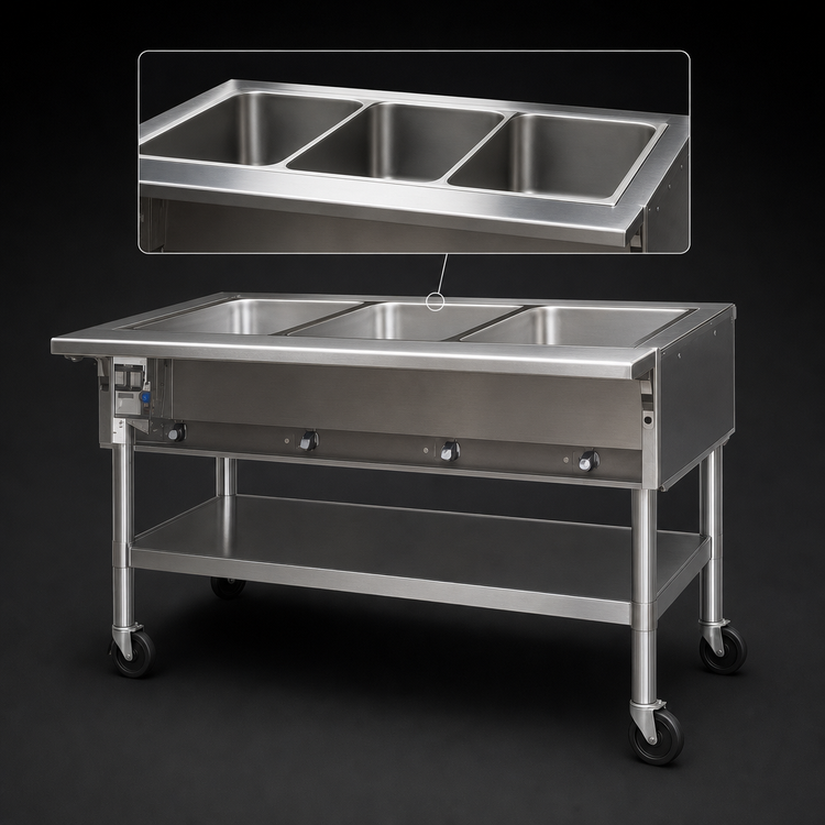 Product image #3 for Eagle Group Portable Electric Hot Food Table with 3 Dry Wells, 51-Inch Open Shelf Base
