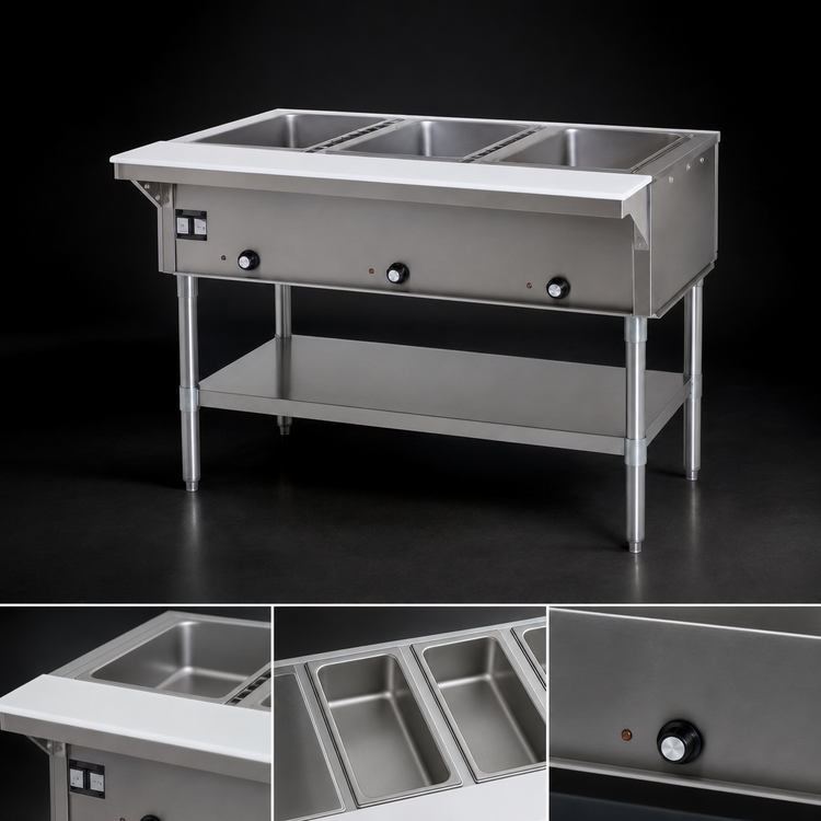 Product image #3 for Eagle Group 48-Inch Natural Gas Hot Food Table with 3 Dry Wells, Open Base, and Cutting Board