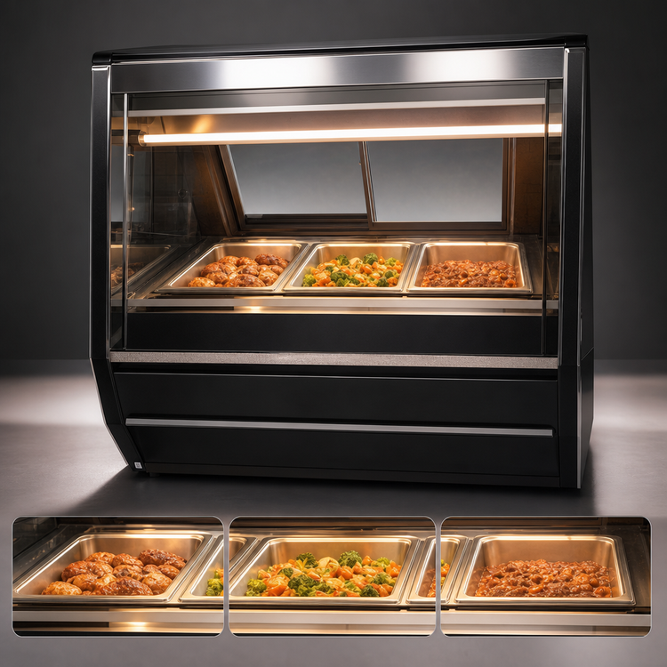 Product image #3 for Howard-McCray 40E Series 52-1/2-Inch Full-Service Hot Food Case, 3 Wells, Black Exterior