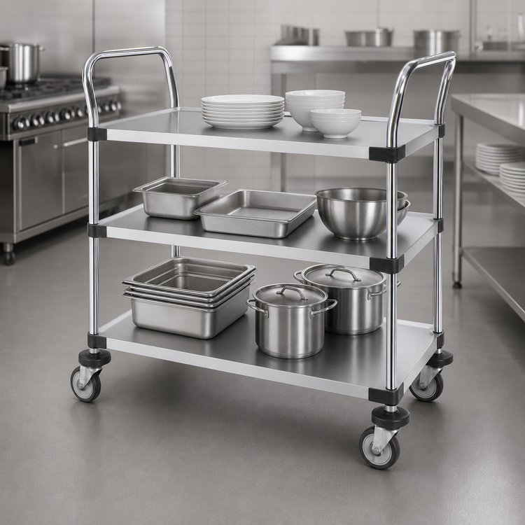 Product image #3 for Metro Super Erecta MW404 Standard-Duty Open Design Chrome-Plated Steel 3-Shelf Utility Bus Cart