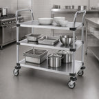 Thumbnail image #3 for Metro Super Erecta MW404 Standard-Duty Chrome-Plated Steel 3-Shelf Utility Bus Cart, 36 x 21 in., 2 Wire and 1 Solid Shelf, Dual Push Handles