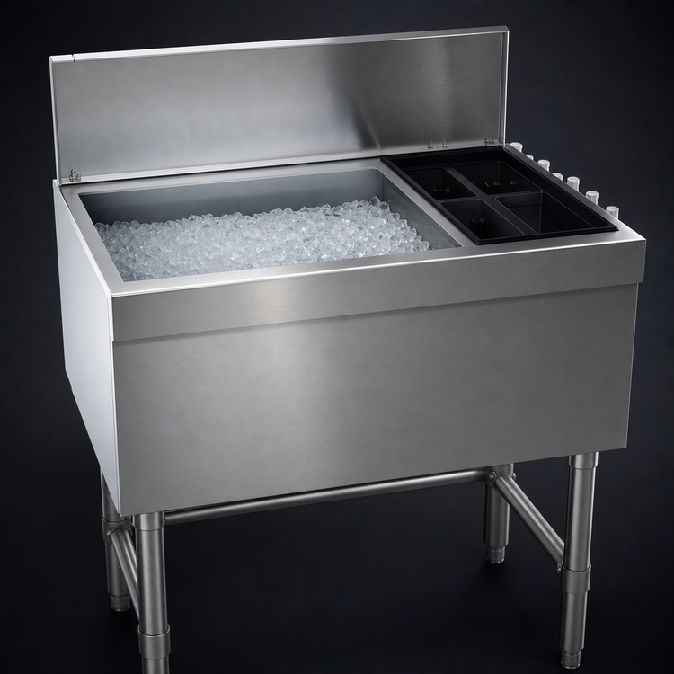Product image #3 for Spec-Bar 42-Inch Combo Ice Bin/Bottle Unit with 84 lb. Ice Capacity and Right-Side Bottle Compartment