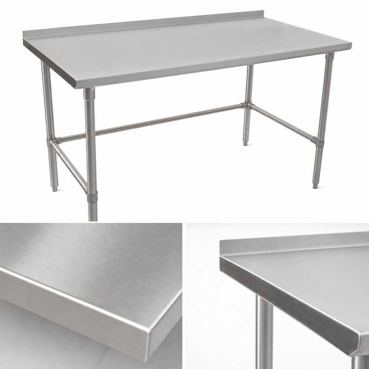 Product image #3 for John Boos Stallion 108"W x 24"D Stainless Steel Work Table with 1-1/2" Rear Riser and Stallion Safety Edge