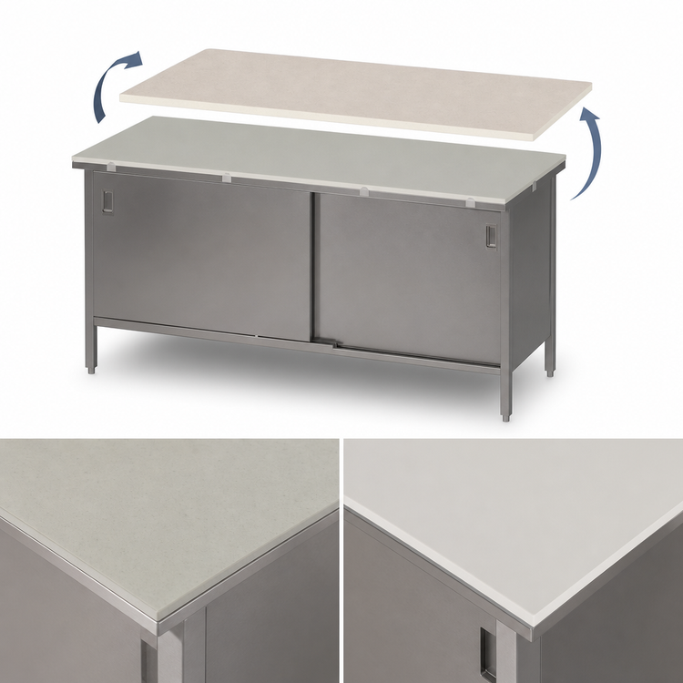 Product image #3 for John Boos Enclosed Base Poly Top Work Table with Sliding Doors, Stainless Steel Base, 48 x 30 Inches