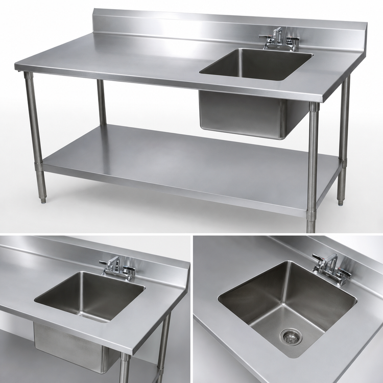 Product image #3 for John Boos 60" x 30" Stainless Steel Work Table with Right-Side Prep Sink Bowl and 5" Backsplash