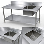 Thumbnail image #3 for John Boos EPT8R5-3060GSK-R-X 60" x 30" Stainless Steel Work Table with Right-Side Single Prep Sink, 5" Backsplash, Open Galvanized Base