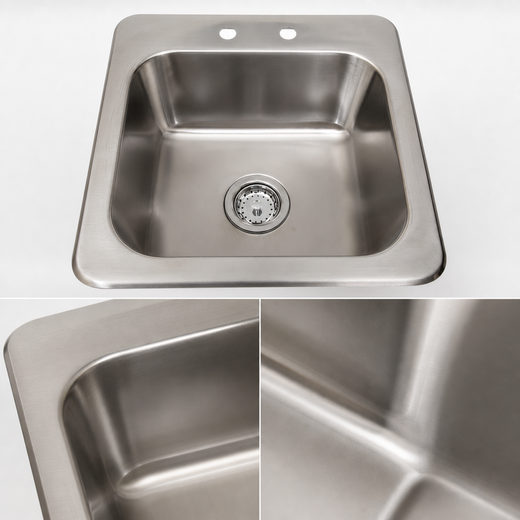 Product image #3 for BK Resources Deep Drawn 1-Compartment Drop-In Sink with 16 x 14 x 8 Inch Bowl, 18/304 Stainless Steel
