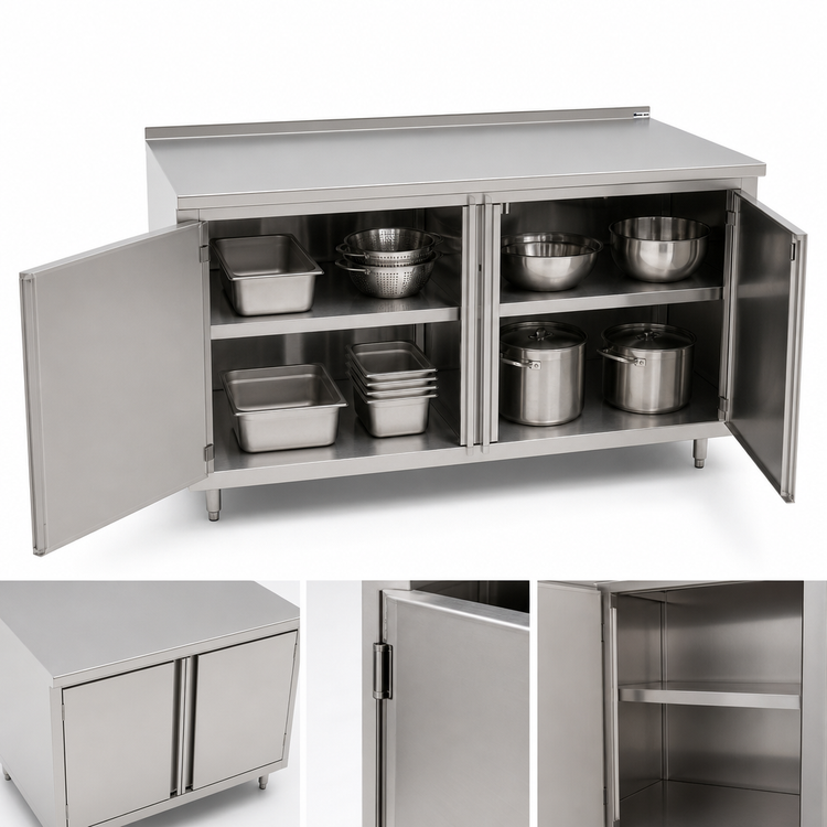 Product image #3 for John Boos 84"W x 24"D Enclosed Work Table with Cabinet Base and Hinged Doors, 14-Gauge Stainless Steel Top