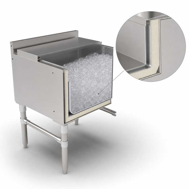 Product image #3 for John Boos 24-Inch x 21-Inch Stainless Steel Underbar Ice Bin/Cocktail Unit with Sliding Lid