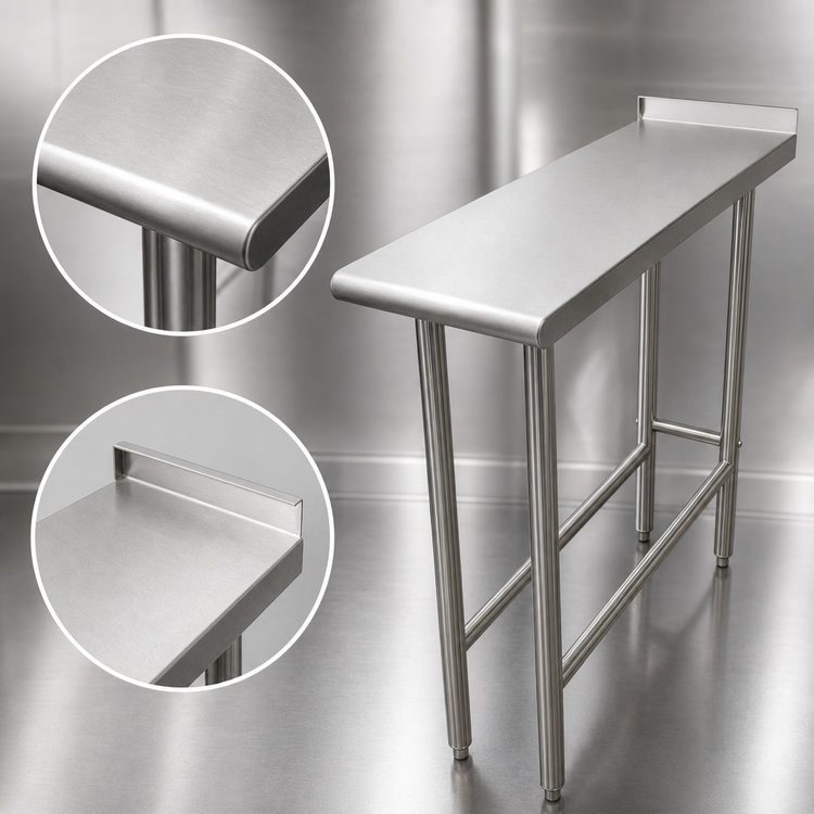 Product image #3 for Advance Tabco TFMS-122 12 x 24 Inch Stainless Steel Equipment Filler Table, Open Base, 16-Gauge 304 Top, 1-1/2 Inch Rear Up-Turn