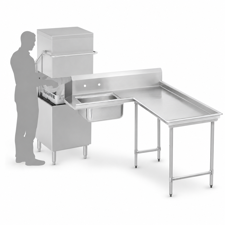 Product image #3 for Advance Tabco Right-Hand L-Shaped Island Soil Dishtable with Pre-Rinse Sink, 95 Inch, 304 Stainless Steel