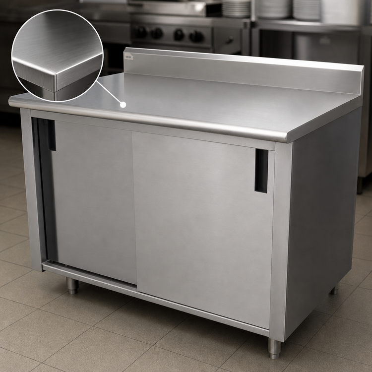 Product image #3 for Advance Tabco Special Value Economy Enclosed Work Table, 60 x 24 Inch, Cabinet Base, 16-Gauge 304 Stainless Steel Top, 5 Inch Backsplash
