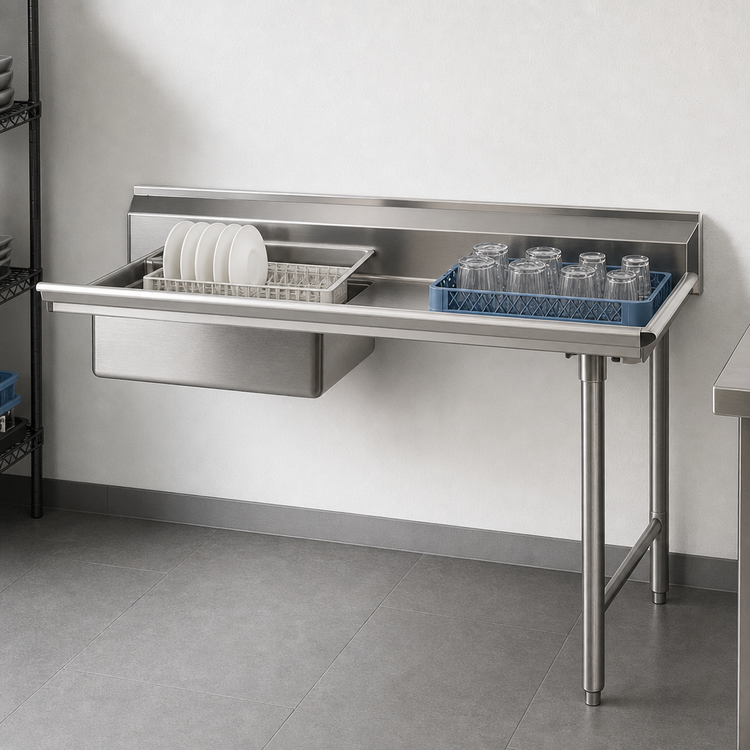 Product image #3 for Eagle Group 36-Inch Straight Soiled Dishtable with 20 x 20 x 5 Pre-Rinse Sink, Right-to-Left Operation