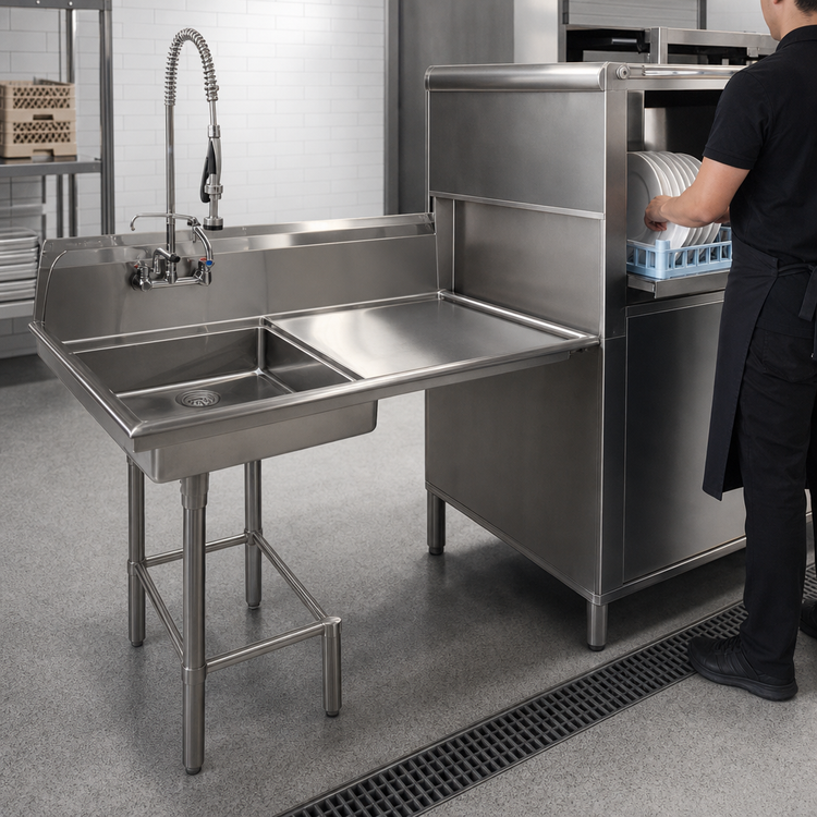 Product image #3 for Undercounter Left-Side Dish Table with 20" x 20" x 5" Pre-Rinse Bowl