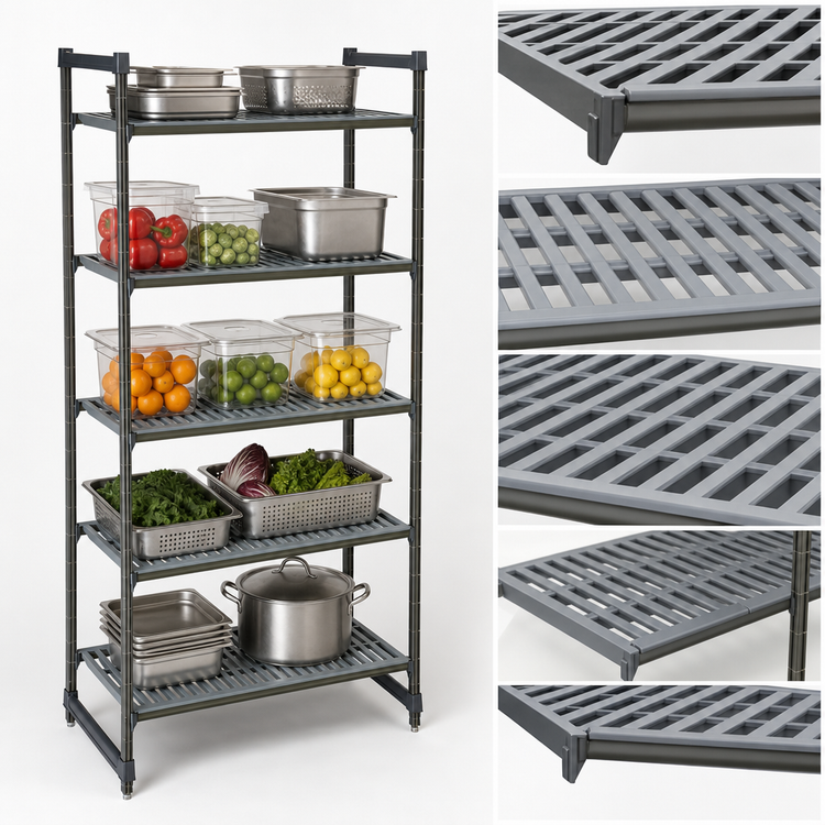 Product image #3 for Cambro Camshelving Basics Plus Stationary 5-Tier Vented Polymer Shelving Starter Unit, 24" Deep x 30" Wide x 72" High, Brushed Graphite